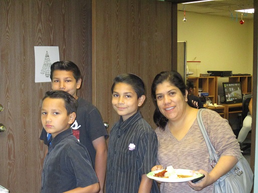 Marie Negrete with her children at the pancake breakfast