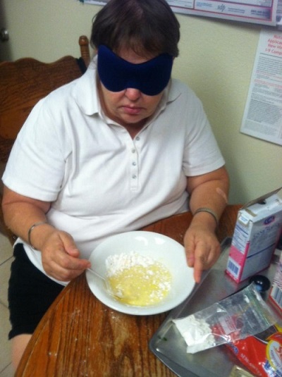 Learning how to cook in the kitchen before going blind