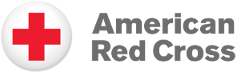 the american red cross logo, a red cross in a withe circle with the words amemrican red cross next to it