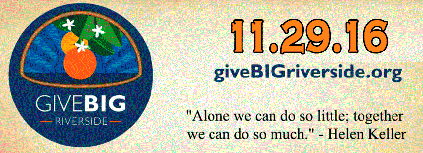 Logo for Give Big Riverside with a caption that says Alone we can do so little; together we can do so much by Helen Keller